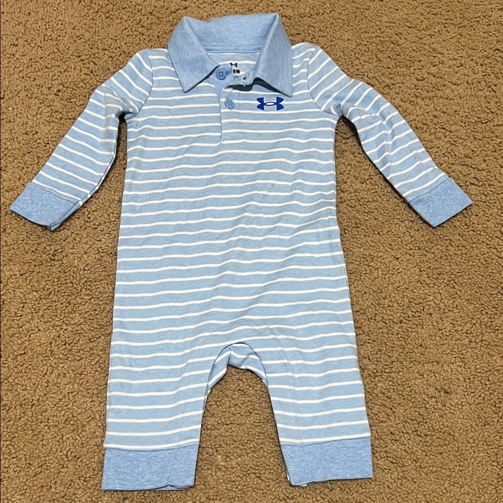 NWOT Under Armour Light Blue and White Striped Footie
